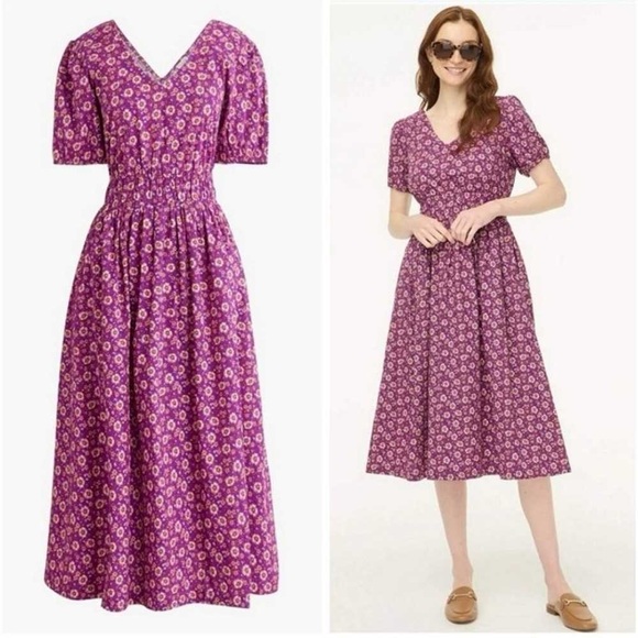 J. Crew Dresses & Skirts - J.Crew Factory Smocked Waist Poplin Floral Midi Dress